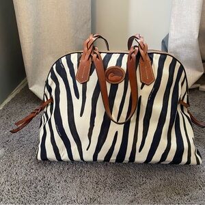 Dooney & Bourke Black and White Large Dome Satchel with Zebra Print